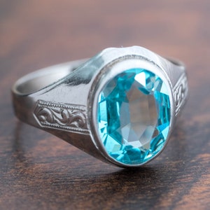 Antique Belais Art Deco 10K Blue Zircon Glass Ring SIZE 7