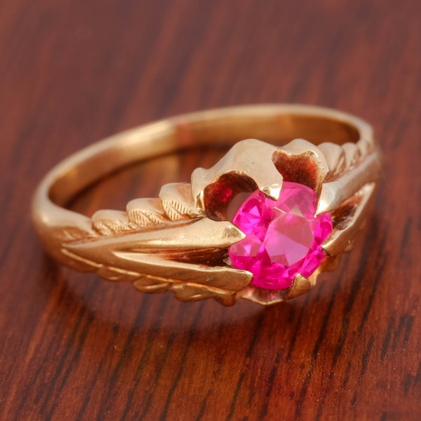 Victorian Ruby Belcher Setting Engagement Ring c.1900s 14K Yellow Gold SIZE 6