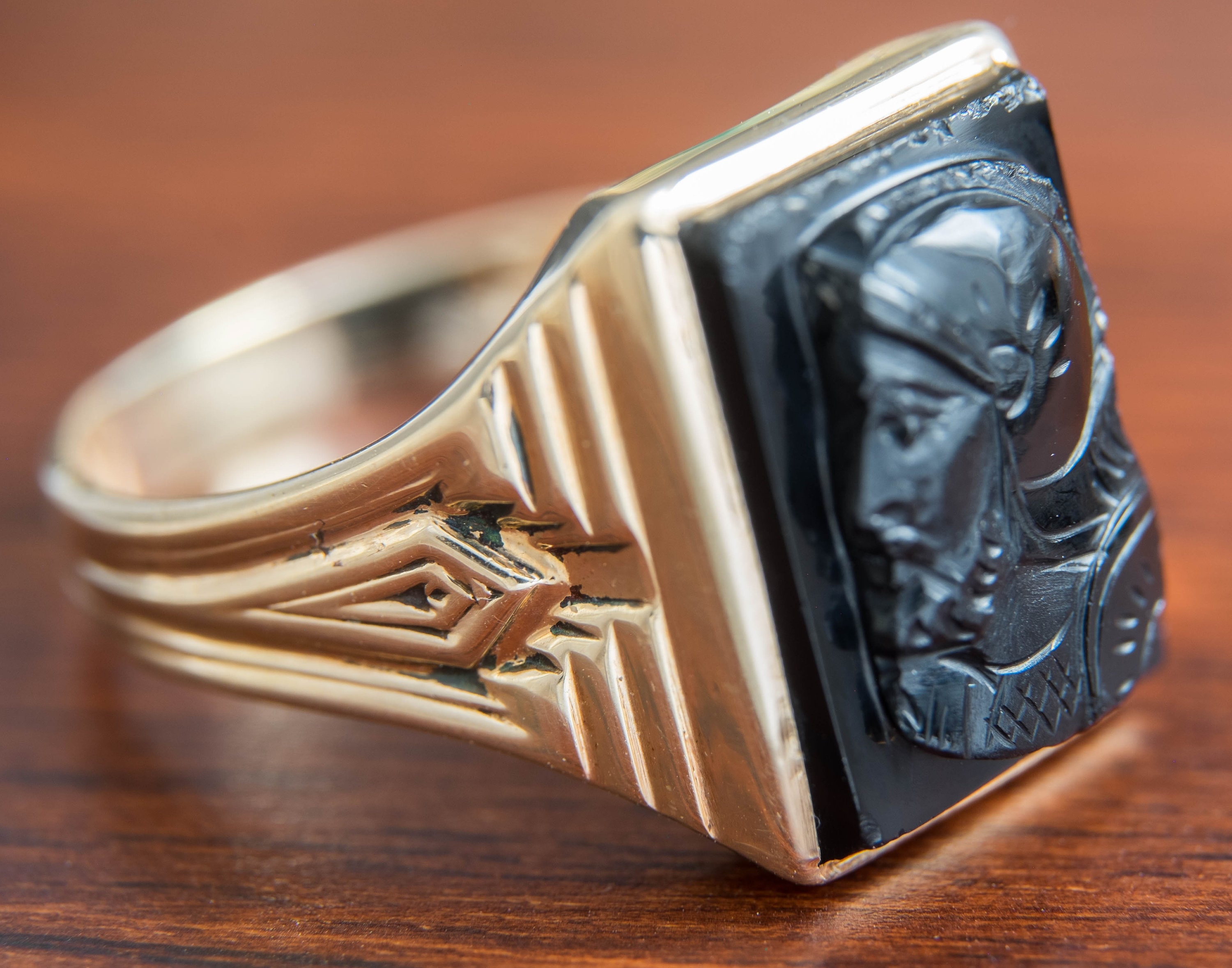Onyx Gold Ring With Roman Soldier Antique Onyx Roman Soldier
