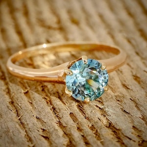 Blue Zircon Engagement Ring 10K Yellow Gold Vintage c.1910s Art Deco Antique