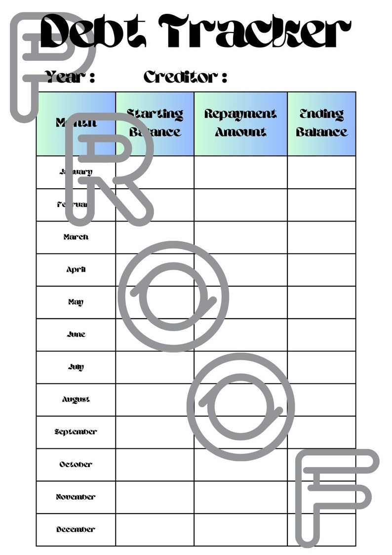 Debt Tracker Printable PDF Sheet Digital Download Yearly Monthly ...