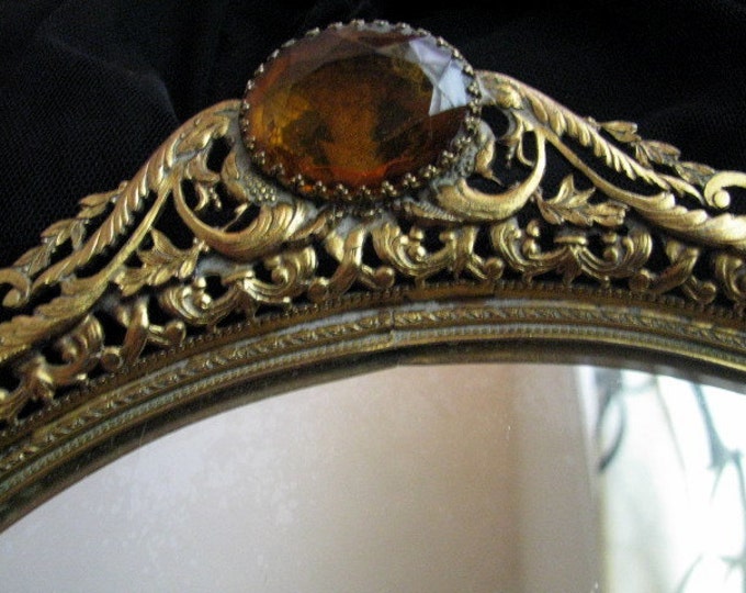Vintage Jeweled Mirror Perfume or Vanity Tray Oval Mirror Etsy