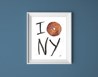 Ich alles Bagel NY 8 x 10 Illustration Druck