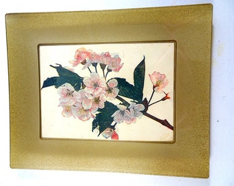 Handmade Acrylic Tray Catchall Antique Postcard 5"x7" Pink Flowers Design