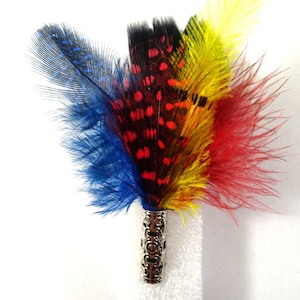 Handmade FEATHER BOUTONNIERE #6 Gold Tone Accent Men Women Wedding Coat Blazer Suit Lapel