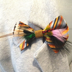 1 Handmade Women&#39;s FEATHER BOWTIE PIN Brooch Silk Pin Back Clasp