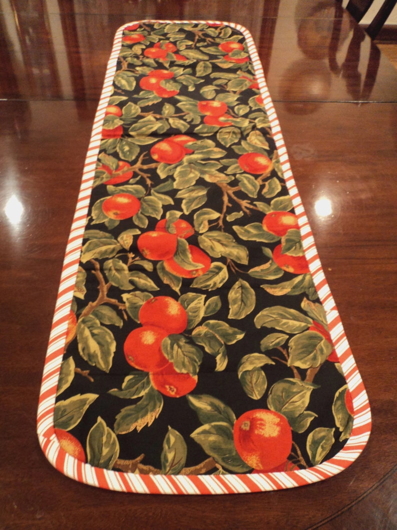 Handmade Reversible Table Runner Quilted Fruit Design 48 Long Apple Cherry Strawberry