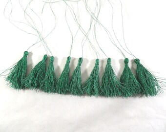 9 Green Metallic THREAD TASSELS Fiber Arts Cards Crafts Bookmarks