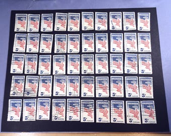 50 Vintage (1964) US FLAG Cancelled Postage Stamps 5c Register/Vote