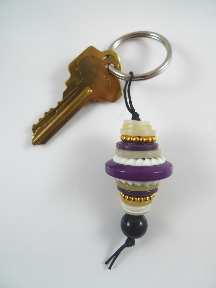 2 Handmade Button and Bead Keychains Stacked Key Chain Handbag Charm Etsy