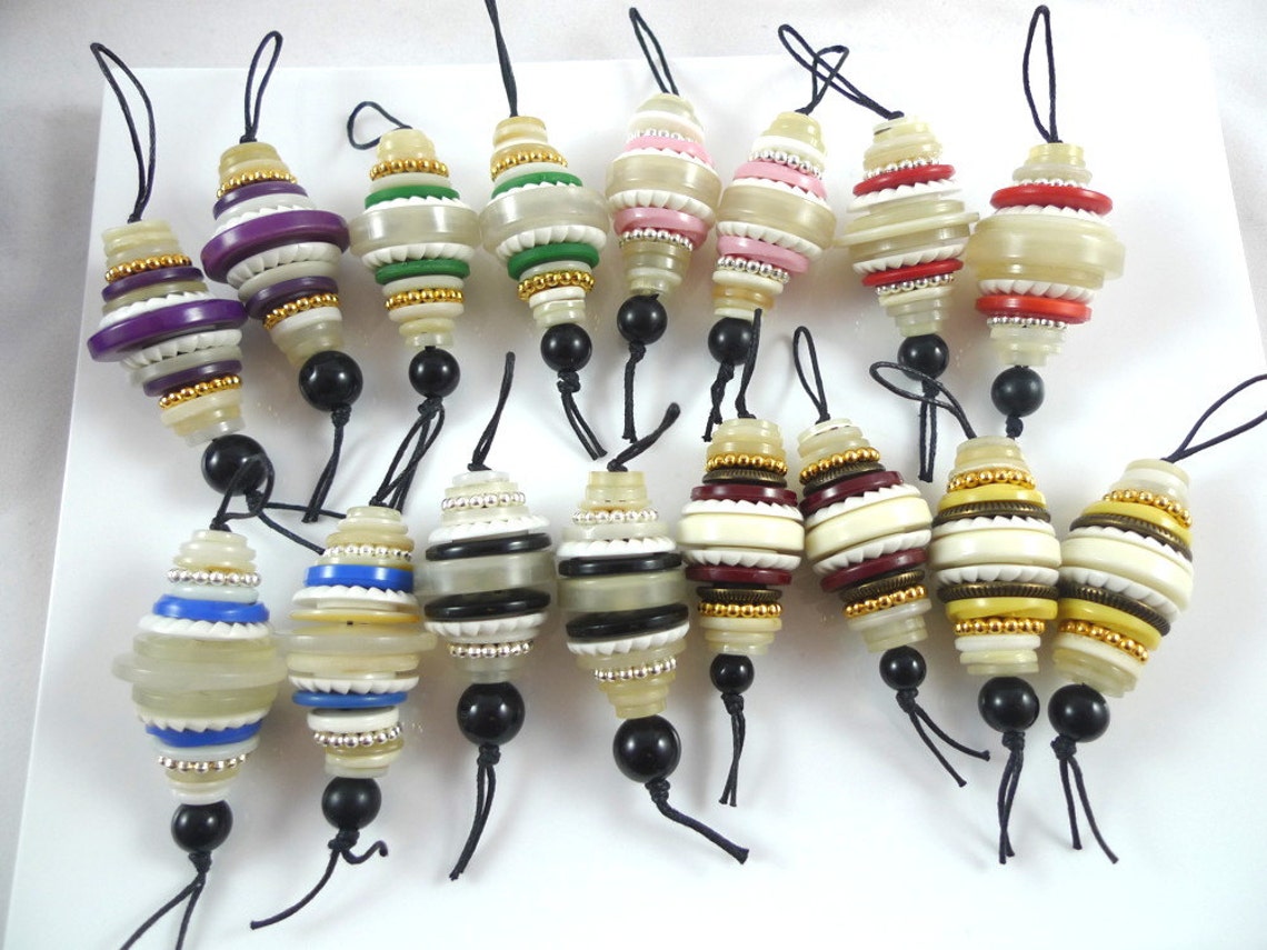 2 Handmade Button and Bead Keychains Stacked Key Chain Handbag Charm Etsy