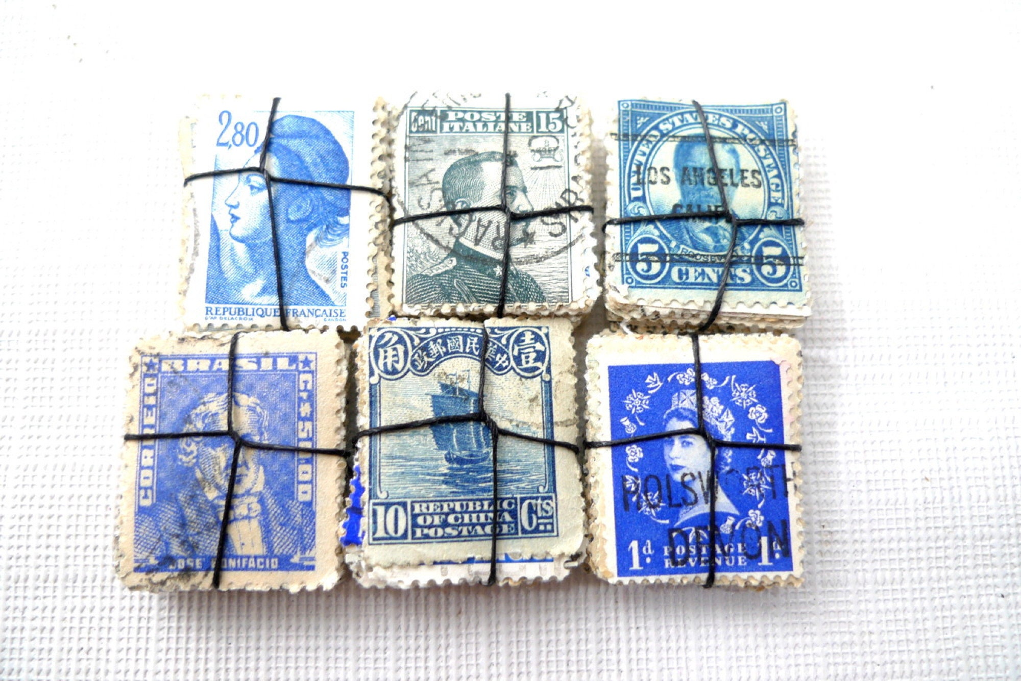 Packs of 50 BLUE Vintage Cancelled Postage Stamps US & Foreign Etsy