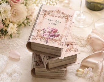 100 Personalized Book Gift Boxes • Romantic Floral Wedding Bomboniere • Shower, Bachelorette, Party Favors Keepsake