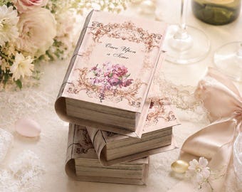 50 Personalized Book Gift Boxes • Romantic Floral Wedding Bomboniere • Shower, Bachelorette, Party Favors Keepsake