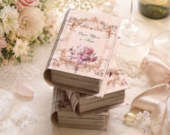 20 Personalized Book Gift Boxes • Romantic Floral Wedding Bomboniere • Shower, Bachelorette, Party Favors Keepsake