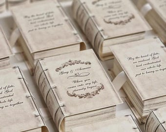 100 Personalized Book Favor Boxes • Vintage Wedding Bomboniere • Bridal Shower, Bachelorette, Unique Party Gift