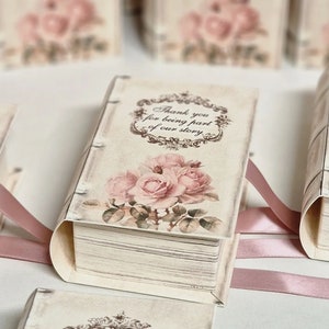 100 cajas de regalo vintage personalizadas con forma de libro/bombonas personalizadas hechas a mano para bodas, despedidas de soltera, regalos de fiesta, cajas de recuerdo vacías