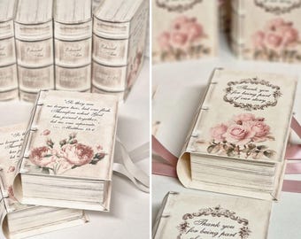 100 Personalized Book Gift Boxes • Romantic Floral Wedding Bomboniere • Shower, Bachelorette, Party Favors Keepsake