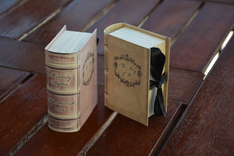 10 personalized unique wedding favor boxes / gift boxes / shower boxes like old styled books empty boxes image 9