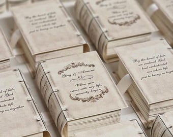 50 Personalized Book Favor Boxes • Vintage Wedding Bomboniere • Bridal Shower, Bachelorette, Unique Party Gift