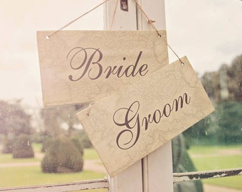 Set of 2 Bride & Groom hanging signs