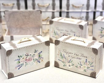10 Personalized Suitcase Favor Boxes • Travel-Themed Wedding Bomboniere • Stylish Bridal Shower, Bachelorette, Party gift