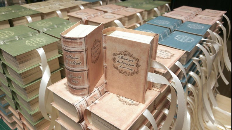 10 personalized unique wedding favor boxes / gift boxes / shower boxes like old styled books empty boxes image 8