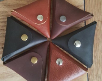 Black Leather Triangle Coin Purse Cash Pouch brown black tan and other leather colors available wallet vintage style cash money holder