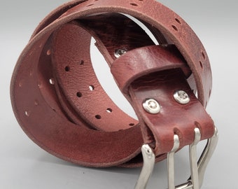 Bondage Belt | Utility Belt | 2 Prong Water Buffalo Leather Belt | "In Kink Neato" line of wearable secret restraints; Black, Brown and Red