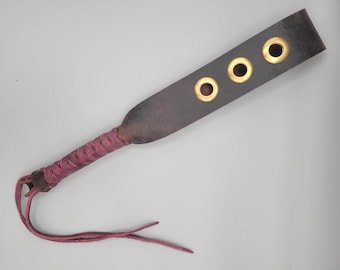 Heavy Metal | BDSM Paddle for OTK Spanking | Extreme Punishment Discipline w Solid Brass Grommets Impact play adult fetish 15" x 2"