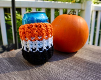 Halloween Can Cozy, Can Coozie, Can Cozy, Halloween Beverage Holder, Beverage Cozy, Glow-in-the Dark Cozy, Black and Orange Can Cozy