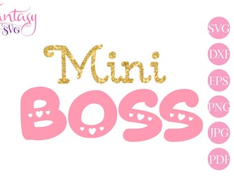 Mini boss svg file, cut cutting files, little princess dxf, newborn baby girl, cute girly font eps, vector hearts mug, heat transfer press,