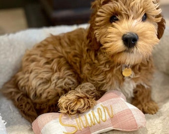 Juguete para perros rosa rubor / Hueso de perro chirriante personalizado / Nuevo juguete para cachorros / Almohada para perros personalizada / Regalo para mascotas / Regalo para amantes de las mascotas