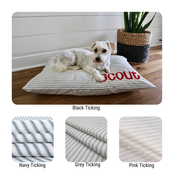 Ticking Stripe dog bed cover  Personalized Dog bed duvet  Farmhouse dog bed  Cute Dog Bed  Washable Pet Bed