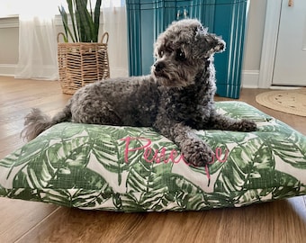 Tropical Palm Leaf Dog Bed Cover // Modern Coastal Dog Duvet Cover // Personalized Dog Bed // Large and Small Dog Bed // Washable Pet Bed