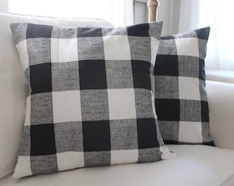 Black Buffalo Check Pillow Cover, Plaid Pillows, Check Pillow, Couch Pillow, Throw Pillow, Farmhouse Pillow, Pillow Sham, Gingham All Sizes