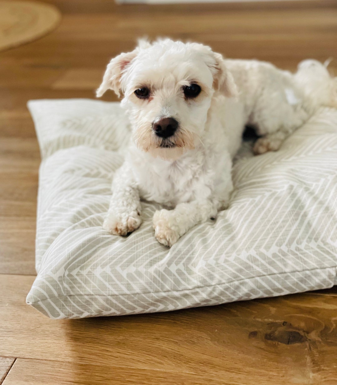 Boho Herringbone Dog Bed Cover, Pet Crate Bed Mat, Personalized Dog Bed