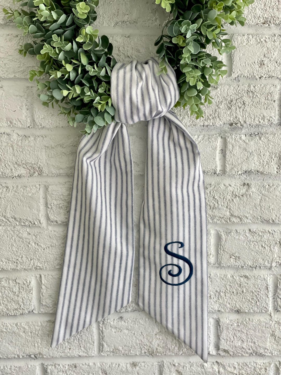 Wreath Sash in Ticking Stripe - Customized Wreath Sash - Initial Wreath Sash - Personalized Gift - New Home Gift - Wedding Shower Gift