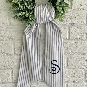 Ticking Stripe Wreath Sash - Customized Wreath Sash - Initial Wreath Sash - Personalized Gift - New Home Gift - Wedding Shower Gift
