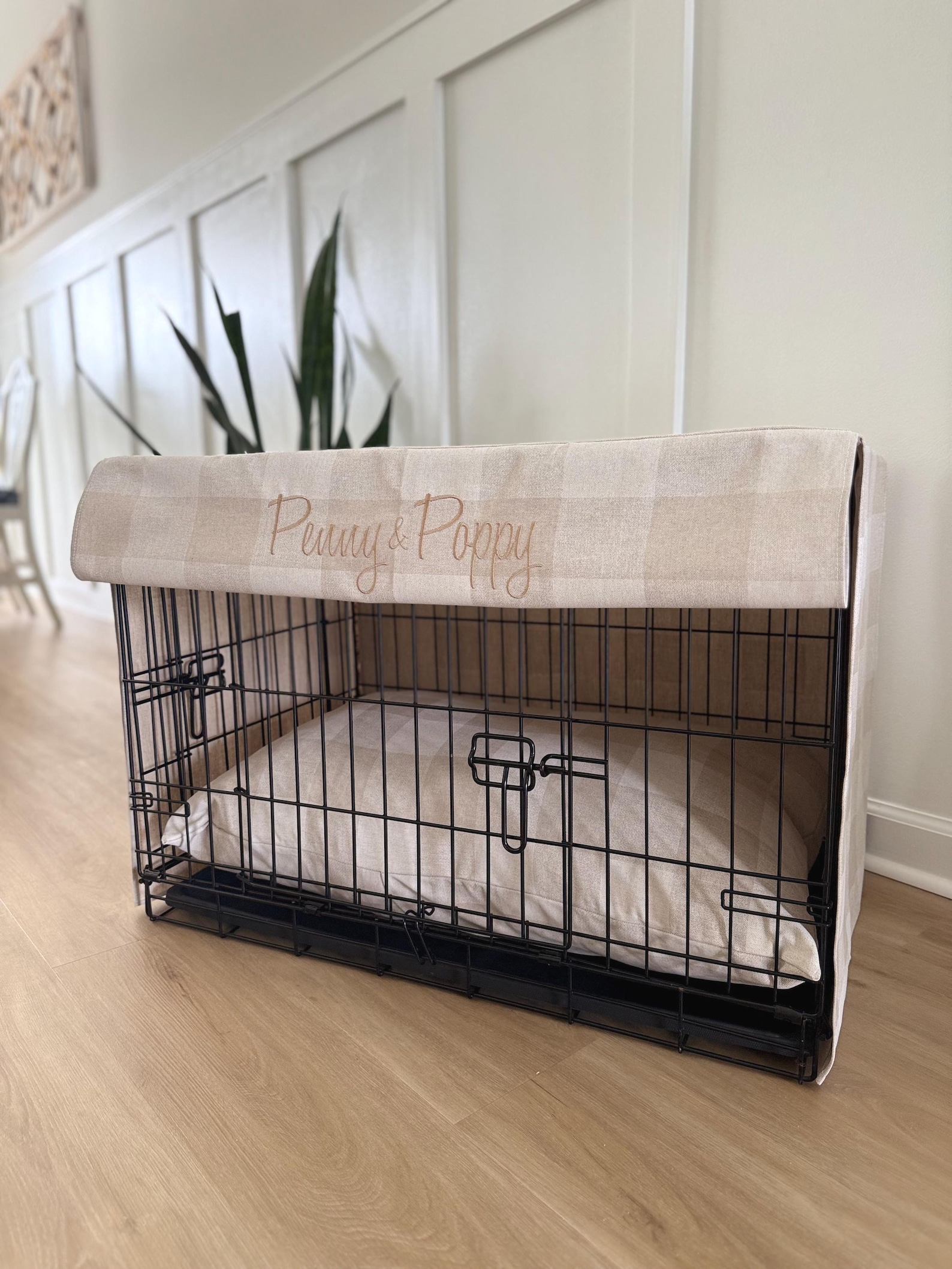 Linen Plaid Dog Kennel Crate Cover - Custom Size Crate Cover ...