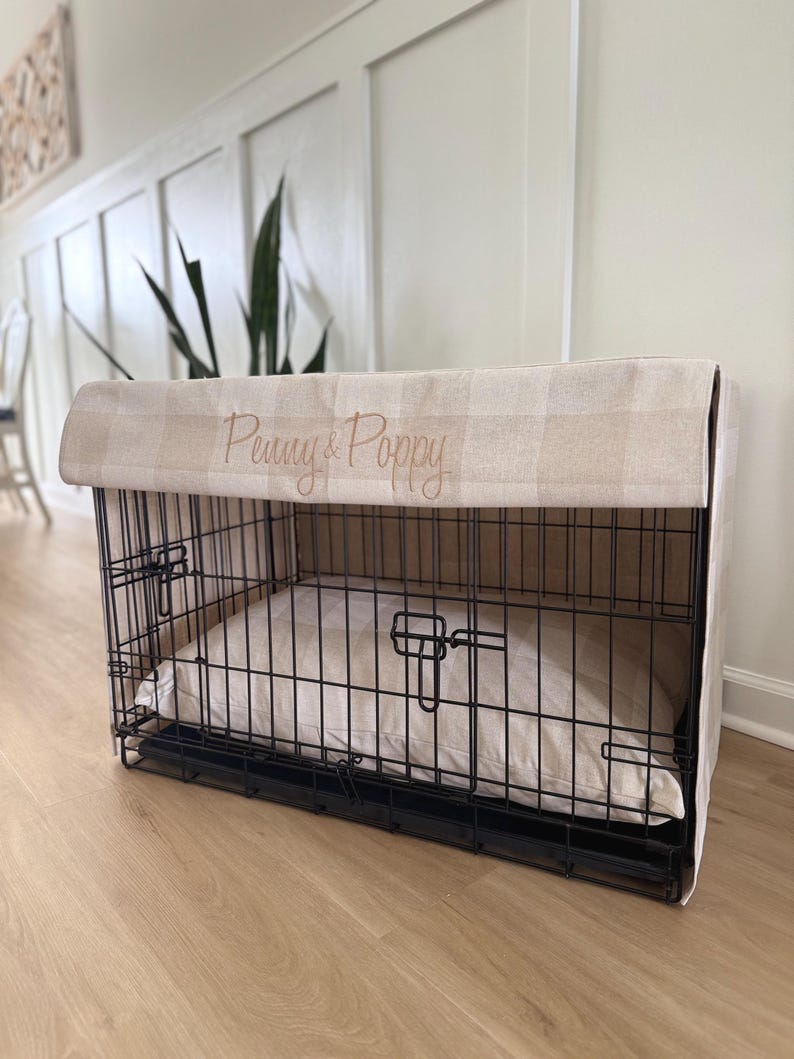 Linen Plaid Dog Kennel Crate Cover - Custom Size Crate Cover ...
