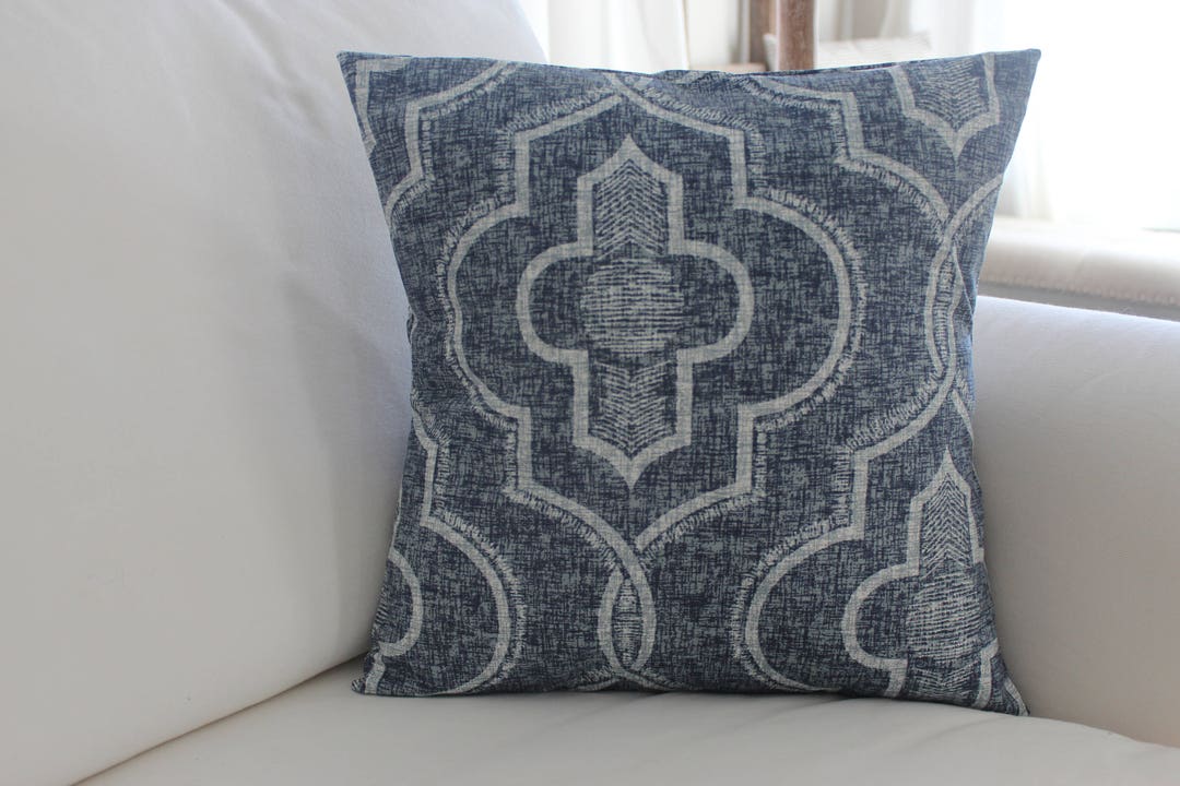 Vintage Indigo Pillow Cover Faded Damask Newport Indigo and Etsy