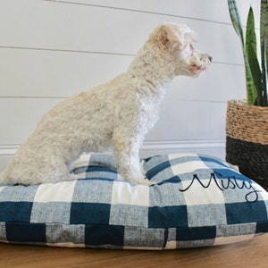 Personalized Check Plaid Pet Bed Cover // Navy Pet Bed // Dog Duvet Cover  //  Farmhouse Pet Bed // Modern Dog Bed // Washable Dog Bed