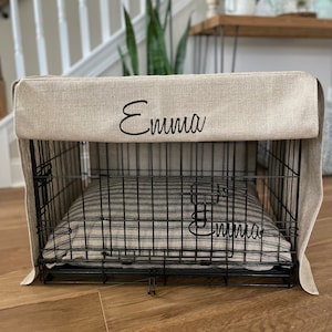 Linen Dog Crate Cover - Personalized Pet Kennel Cover - Small and Large Custom Sizes Pet Crate Cover - Pet Crate Bed - Dog Kennel Cover