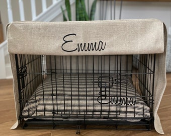 Linen Dog Crate Cover - Personalized Pet Kennel Cover - Small and Large Custom Sizes Pet Crate Cover - Pet Crate Bed - Dog Kennel Cover