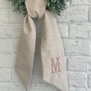 Monogrammed Wreath Sash - Customized Wreath Sash - Linen Initial Wreath Sash - Personalized Gift - Monogrammed Gift - Wedding Shower Gift