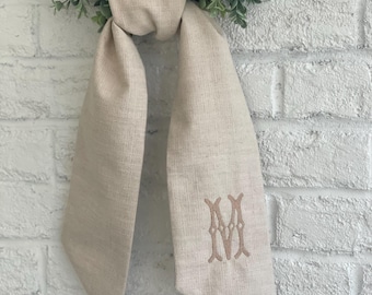 Monogrammed Wreath Sash - Customized Wreath Sash - Linen Initial Wreath Sash - Personalized Gift - Monogrammed Gift - Wedding Shower Gift