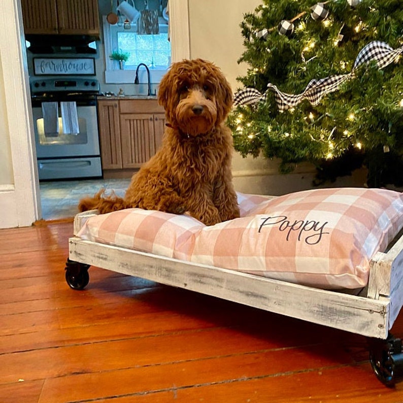 Blush Pink Check Pet Bed Cover Personalized Plaid Pet Bed Etsy