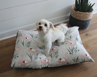 Tropical Flamingo Dog Bed Cover // Custom Personalized Blush Pink Dog Duvet // Washable Pet Bed // Crate Mat