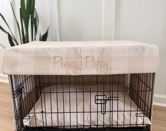Funda de lino a cuadros para jaula de perro - Funda para jaula a medida - Funda personalizada para jaula de mascota - Cama para jaula de mascota - Funda minimalista para cama de jaula de mascota